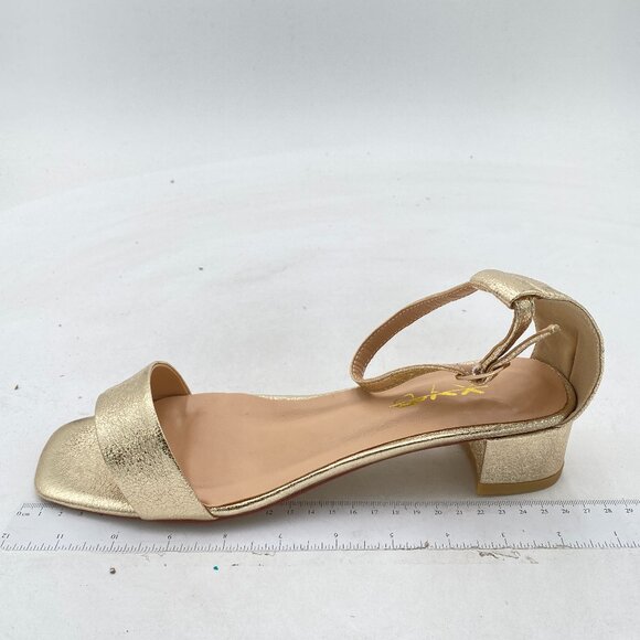 XYD Gold Open Toe Ankle Strap Buckled Low Chunky Heel Dress Sandal - Picture 2 of 8